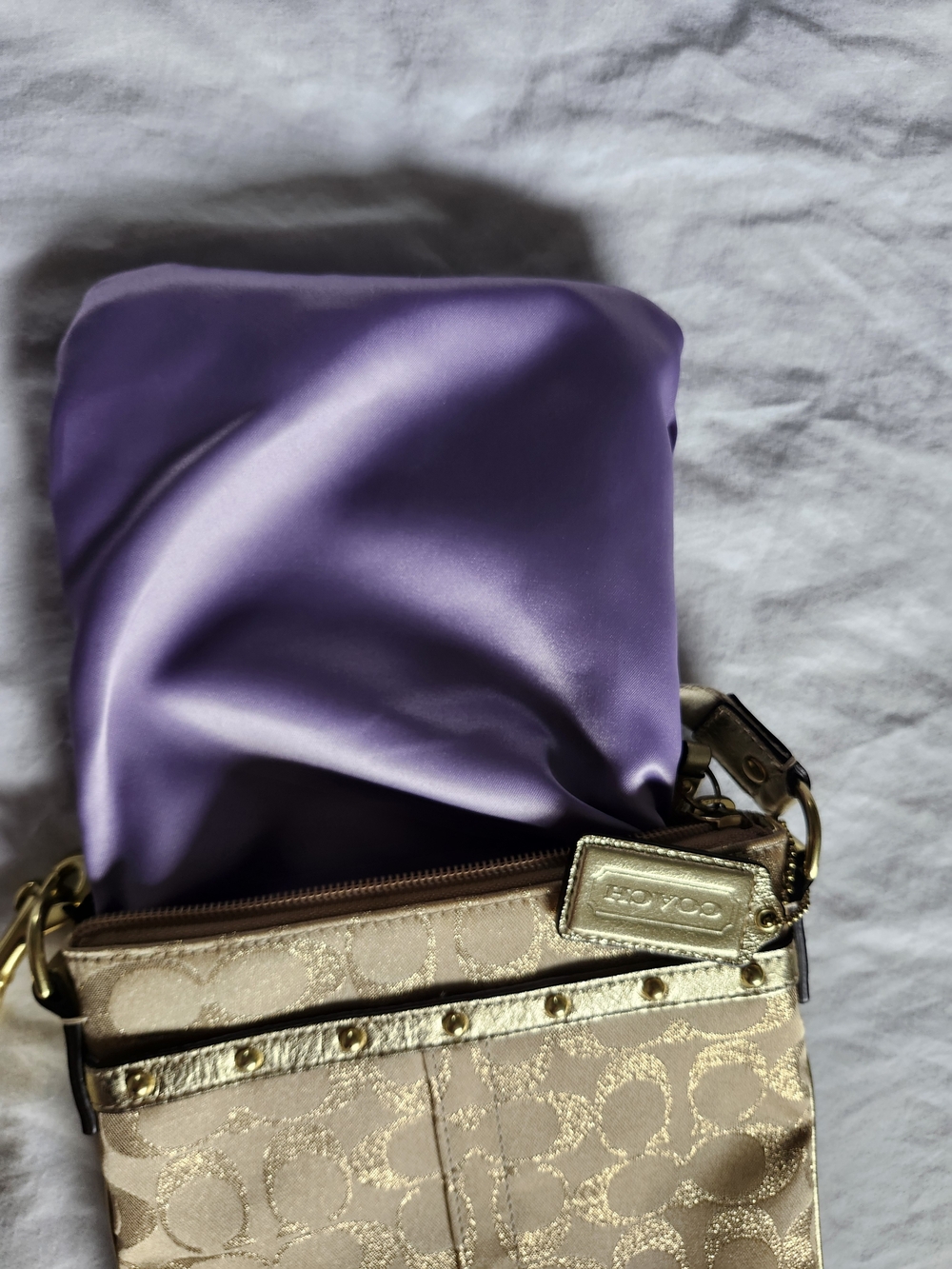 Coach Gold Metallic Signature Crossbody Bag - Picture 11 of 16